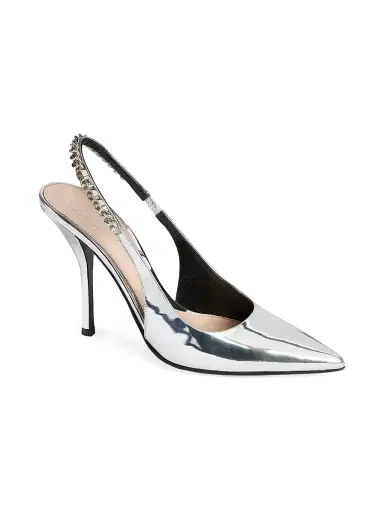 Gucci Women's Signoria 100MM Metallic Leather Slingback Pumps - Silver | Thumbnail 2 Gucci Women's Signoria 100MM Metallic Leather Slingback Pumps - Silver | Thumbnail 2