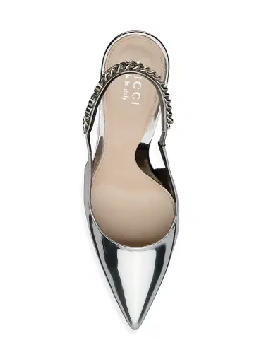 Gucci Women's Signoria 100MM Metallic Leather Slingback Pumps - Silver | Thumbnail 4 Gucci Women's Signoria 100MM Metallic Leather Slingback Pumps - Silver | Thumbnail 4