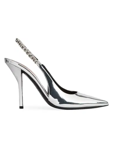Gucci Women's Signoria 100MM Metallic Leather Slingback Pumps - Silver | Thumbnail 1 Gucci Women's Signoria 100MM Metallic Leather Slingback Pumps - Silver | Thumbnail 1