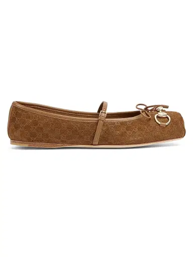 Gucci Women's Horsebit Suede Ballet Flats - Cuoio Dafne | Thumbnail 1 Gucci Women's Horsebit Suede Ballet Flats - Cuoio Dafne | Thumbnail 1
