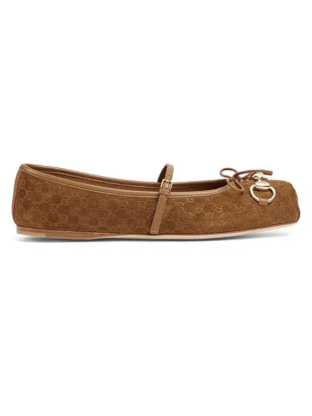 Gucci Women's Horsebit Suede Ballet Flats - Cuoio Dafne
