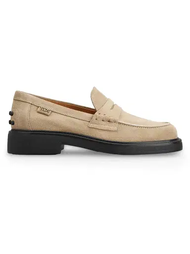 Tod's Women's Logo-Detailed Suede Penny Loafers - Tabacco Chiaro - Size 12 | Thumbnail 1 Tod's Women's Logo-Detailed Suede Penny Loafers - Tabacco Chiaro - Size 12 | Thumbnail 1