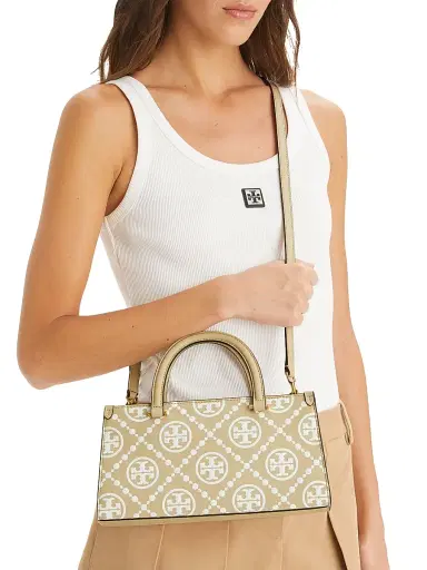 Tory Burch Women's Small T Monogram Embossed Leather Top Handle Bag - Beige | Thumbnail 2