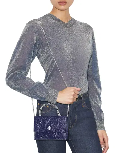 Tory Burch Women's Mini Kira Deconstructed Leather Top Handle Bag - Ballpoint Blue | Thumbnail 2 Tory Burch Women's Mini Kira Deconstructed Leather Top Handle Bag - Ballpoint Blue | Thumbnail 2
