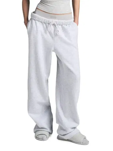 Skims Women's Cotton Fleece Straight-Leg Pants - Light Heather Grey | Thumbnail 3