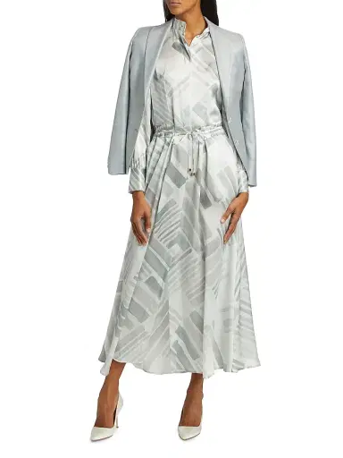 Kiton Women's Abstract Silk Long-Sleeve Maxi Dress - Grey Azure - Size 10 | Thumbnail 2 Kiton Women's Abstract Silk Long-Sleeve Maxi Dress - Grey Azure - Size 10 | Thumbnail 2