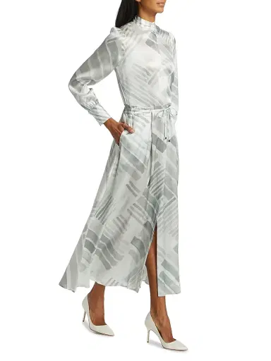 Kiton Women's Abstract Silk Long-Sleeve Maxi Dress - Grey Azure - Size 10 | Thumbnail 3 Kiton Women's Abstract Silk Long-Sleeve Maxi Dress - Grey Azure - Size 10 | Thumbnail 3
