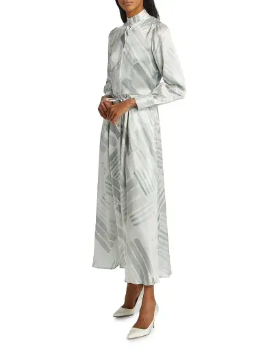 Kiton Women's Abstract Silk Long-Sleeve Maxi Dress - Grey Azure - Size 10 | Thumbnail 4 Kiton Women's Abstract Silk Long-Sleeve Maxi Dress - Grey Azure - Size 10 | Thumbnail 4