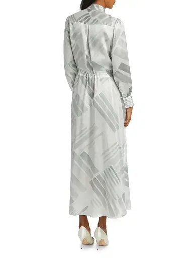 Kiton Women's Abstract Silk Long-Sleeve Maxi Dress - Grey Azure - Size 10 | Thumbnail 5 Kiton Women's Abstract Silk Long-Sleeve Maxi Dress - Grey Azure - Size 10 | Thumbnail 5