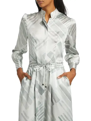Kiton Women's Abstract Silk Long-Sleeve Maxi Dress - Grey Azure - Size 10 | Thumbnail 6 Kiton Women's Abstract Silk Long-Sleeve Maxi Dress - Grey Azure - Size 10 | Thumbnail 6