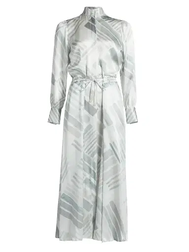 Kiton Women's Abstract Silk Long-Sleeve Maxi Dress - Grey Azure - Size 10 | Thumbnail 1 Kiton Women's Abstract Silk Long-Sleeve Maxi Dress - Grey Azure - Size 10 | Thumbnail 1