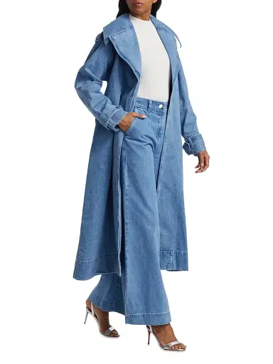 Toccin Women's Chloe Washed-Denim Belted Trench Coat | Thumbnail 2