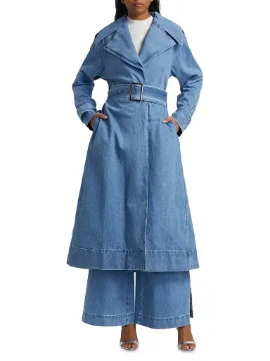 Toccin Women's Chloe Washed-Denim Belted Trench Coat | Thumbnail 3