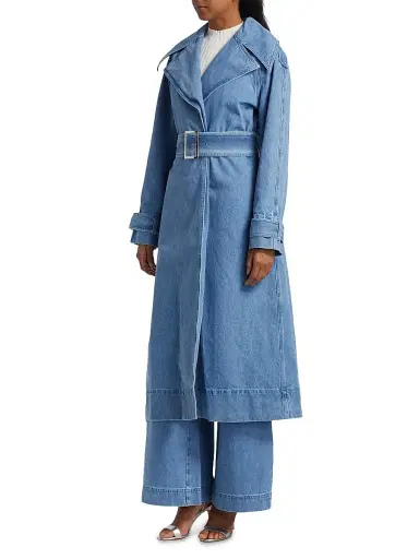 Toccin Women's Chloe Washed-Denim Belted Trench Coat | Thumbnail 4