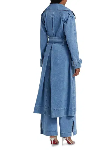 Toccin Women's Chloe Washed-Denim Belted Trench Coat | Thumbnail 5