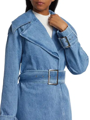 Toccin Women's Chloe Washed-Denim Belted Trench Coat | Thumbnail 6