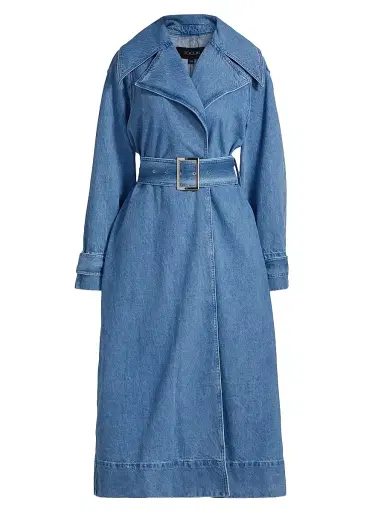 Toccin Women's Chloe Washed-Denim Belted Trench Coat | Thumbnail 1