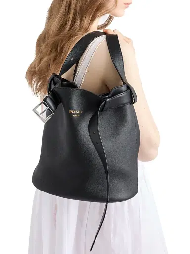 Prada Women's Buckle Leather Bucket Bag with Belt - Black | Thumbnail 2 Prada Women's Buckle Leather Bucket Bag with Belt - Black | Thumbnail 2