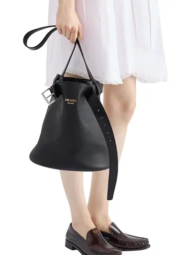 Prada Women's Buckle Leather Bucket Bag with Belt - Black | Thumbnail 3 Prada Women's Buckle Leather Bucket Bag with Belt - Black | Thumbnail 3