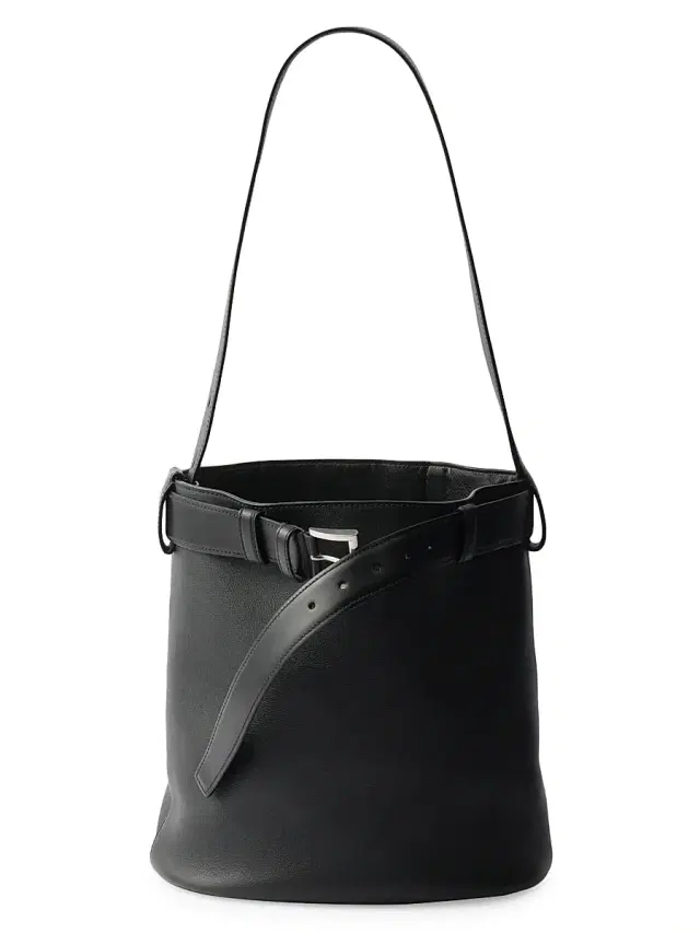 Prada Women's Buckle Leather Bucket Bag with Belt - Black