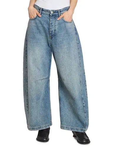 Loewe Women's Anagram Mid-Rise Barrel Jeans - Washed Denim - Size 10 | Thumbnail 3