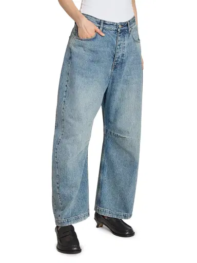 Loewe Women's Anagram Mid-Rise Barrel Jeans - Washed Denim - Size 10 | Thumbnail 4