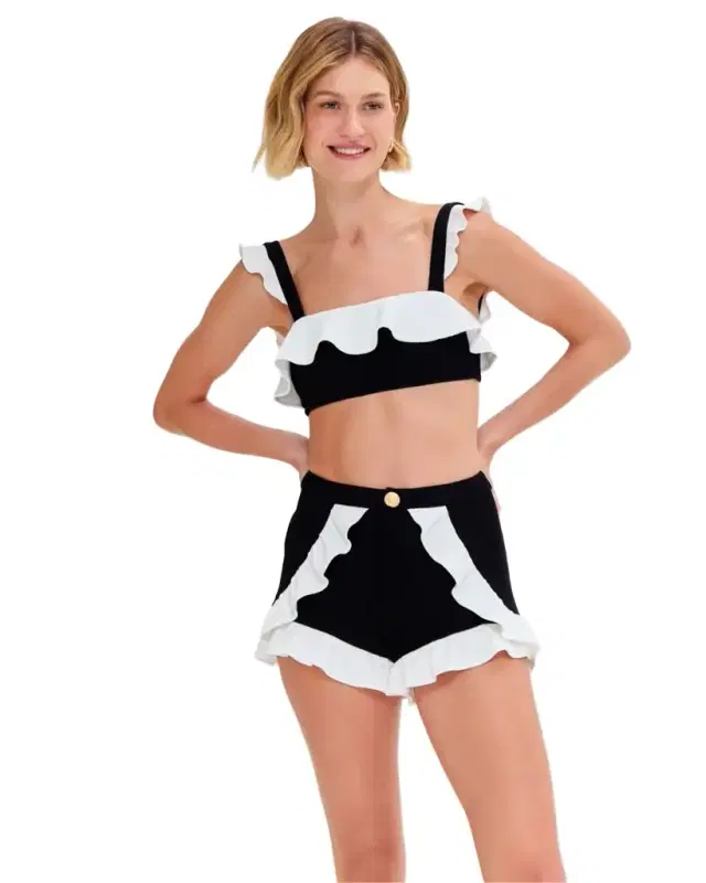 PatBo MERIAN KNIT FLUTTER COLOR BLOCK BIKINI TOP