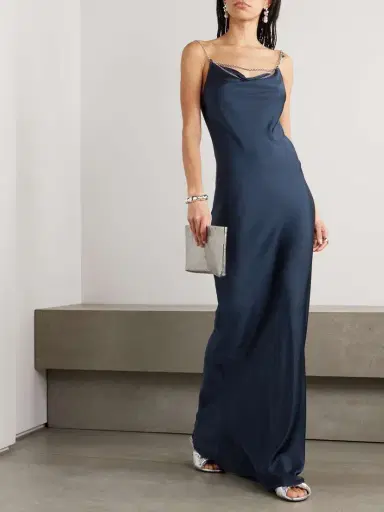 Rabanne Chain-embellished Draped Satin Maxi Dress | Thumbnail 2 Rabanne Chain-embellished Draped Satin Maxi Dress | Thumbnail 2