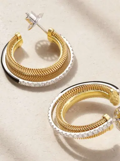 Nikos Koulis 18-karat Yellow And White Gold, Diamond And Enamel Earrings | Thumbnail 3 Nikos Koulis 18-karat Yellow And White Gold, Diamond And Enamel Earrings | Thumbnail 3