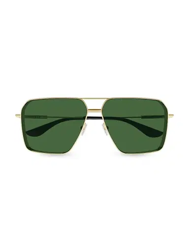 Alexander McQueen Men's Metal Cross-Bar 60MM Navigator Sunglasses - Gold Green | Thumbnail 2