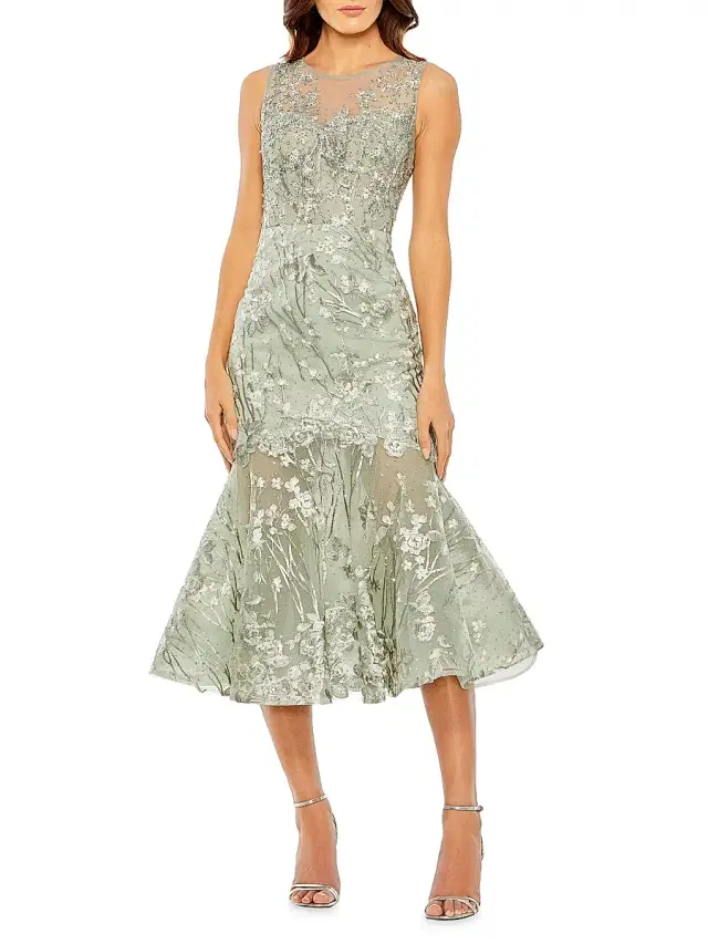 Women's Embellished Floral-Embroidered Mermaid Cocktail Dress - Sage Multi