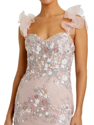 Mac Duggal Women's Floral Embroidered Ruffle Bustier Gown - Pastel Multi - Size 12 | Thumbnail 3