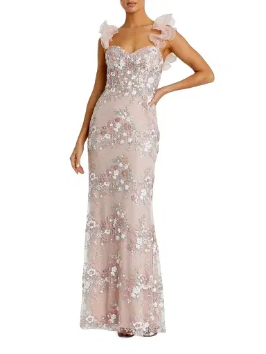 Mac Duggal Women's Floral Embroidered Ruffle Bustier Gown - Pastel Multi - Size 12 | Thumbnail 1