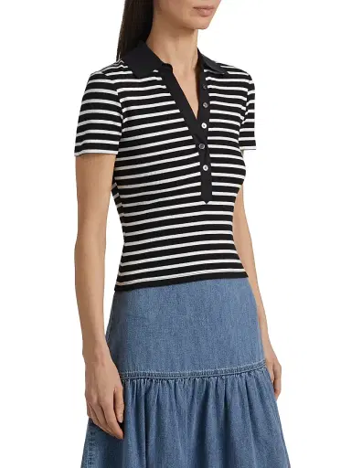Veronica Beard Women's Kearney Striped Polo T-Shirt | Thumbnail 4 Veronica Beard Women's Kearney Striped Polo T-Shirt | Thumbnail 4