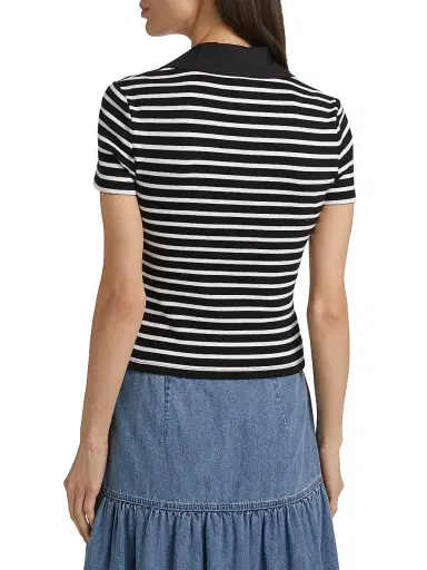 Veronica Beard Women's Kearney Striped Polo T-Shirt | Thumbnail 5 Veronica Beard Women's Kearney Striped Polo T-Shirt | Thumbnail 5