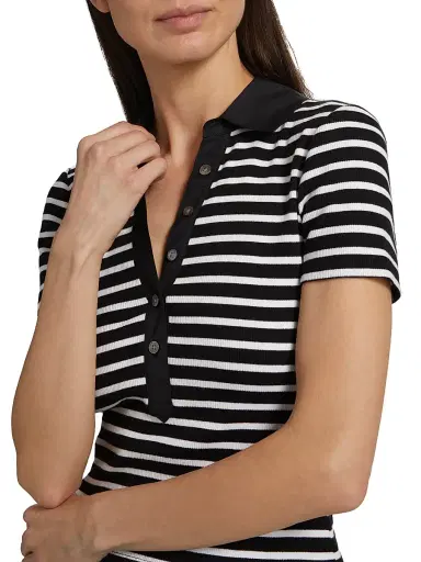 Veronica Beard Women's Kearney Striped Polo T-Shirt | Thumbnail 6 Veronica Beard Women's Kearney Striped Polo T-Shirt | Thumbnail 6