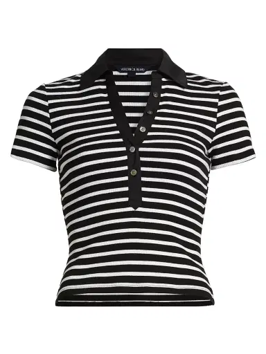 Veronica Beard Women's Kearney Striped Polo T-Shirt | Thumbnail 1 Veronica Beard Women's Kearney Striped Polo T-Shirt | Thumbnail 1
