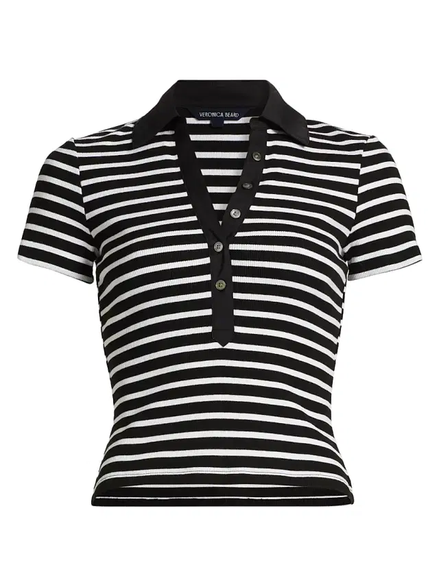 Women's Kearney Striped Polo T-Shirt - White Black