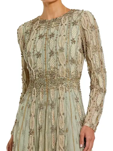 Mac Duggal Women's Embellished Tulle Round-Neck Gown - Beige Sage - Size 18 | Thumbnail 3