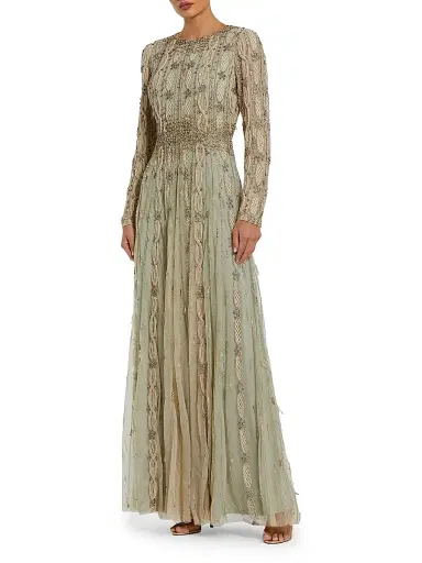 Mac Duggal Women's Embellished Tulle Round-Neck Gown - Beige Sage - Size 18 | Thumbnail 1