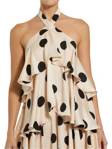 Mac Duggal Women's Ieena Polka Dot Charmeuse Halterneck Gown - Cream Black - Size Large | Thumbnail 3