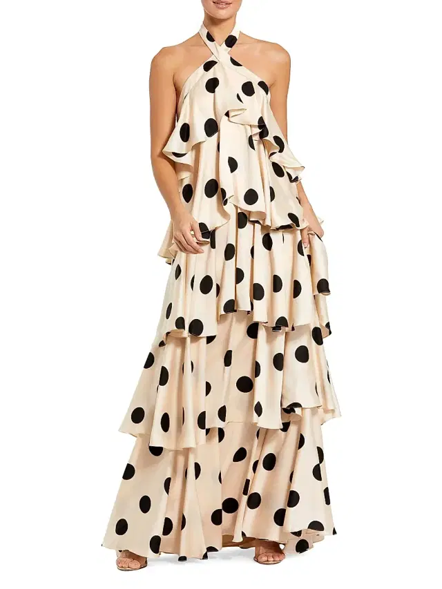 Women's Ieena Polka Dot Charmeuse Halterneck Gown - Cream Black