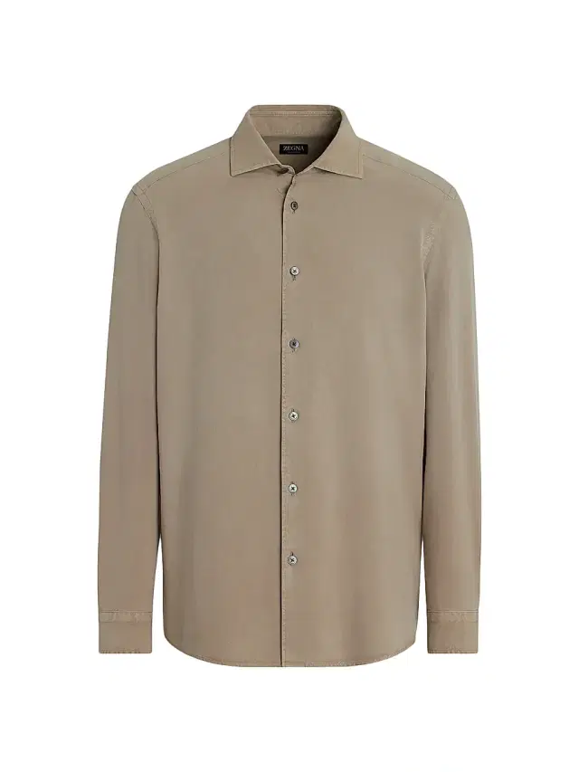 ZEGNA Men's Pure Silk Shirt - Light Taupe