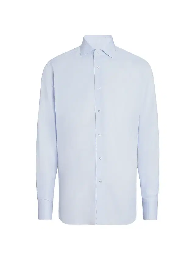 ZEGNA Men's Micro Checked 300 Cotton Shirt - Light Blue White