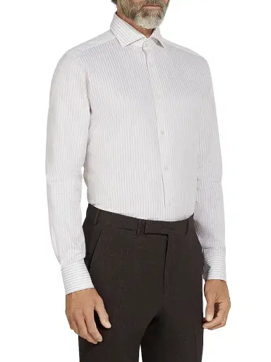 ZEGNA Men's Striped Cotton Spread Collar Shirt - White Brick Red | Thumbnail 2