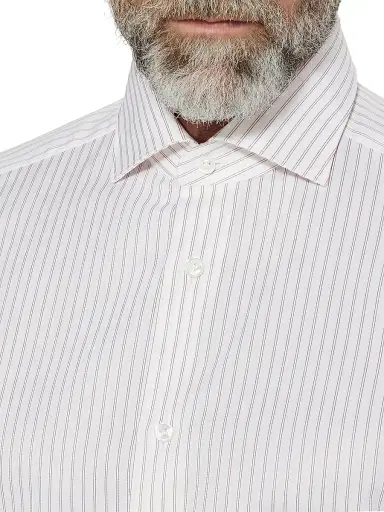 ZEGNA Men's Striped Cotton Spread Collar Shirt - White Brick Red | Thumbnail 4
