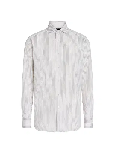 ZEGNA Men's Striped Cotton Spread Collar Shirt - White Brick Red | Thumbnail 1