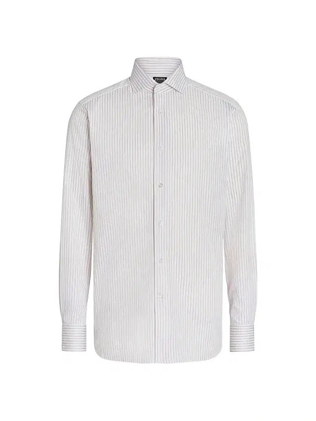 Men's Striped Cotton Spread Collar Shirt - White Brick Red Men's Striped Cotton Spread Collar Shirt - White Brick Red