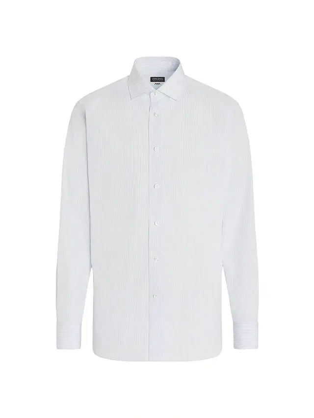 Men's Striped Sea Island Cotton Shirt - White Light Blue Men's Striped Sea Island Cotton Shirt - White Light Blue