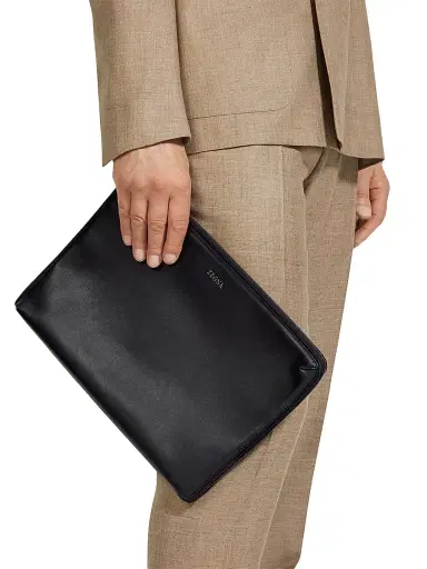 ZEGNA Men's Leather Portfolio - Black | Thumbnail 2 ZEGNA Men's Leather Portfolio - Black | Thumbnail 2